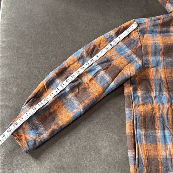 Men’s Plaid Flannel Brown Blue Full Zip Hooded Jacket Fleece Lined Size L NEW - Picture 13 of 14